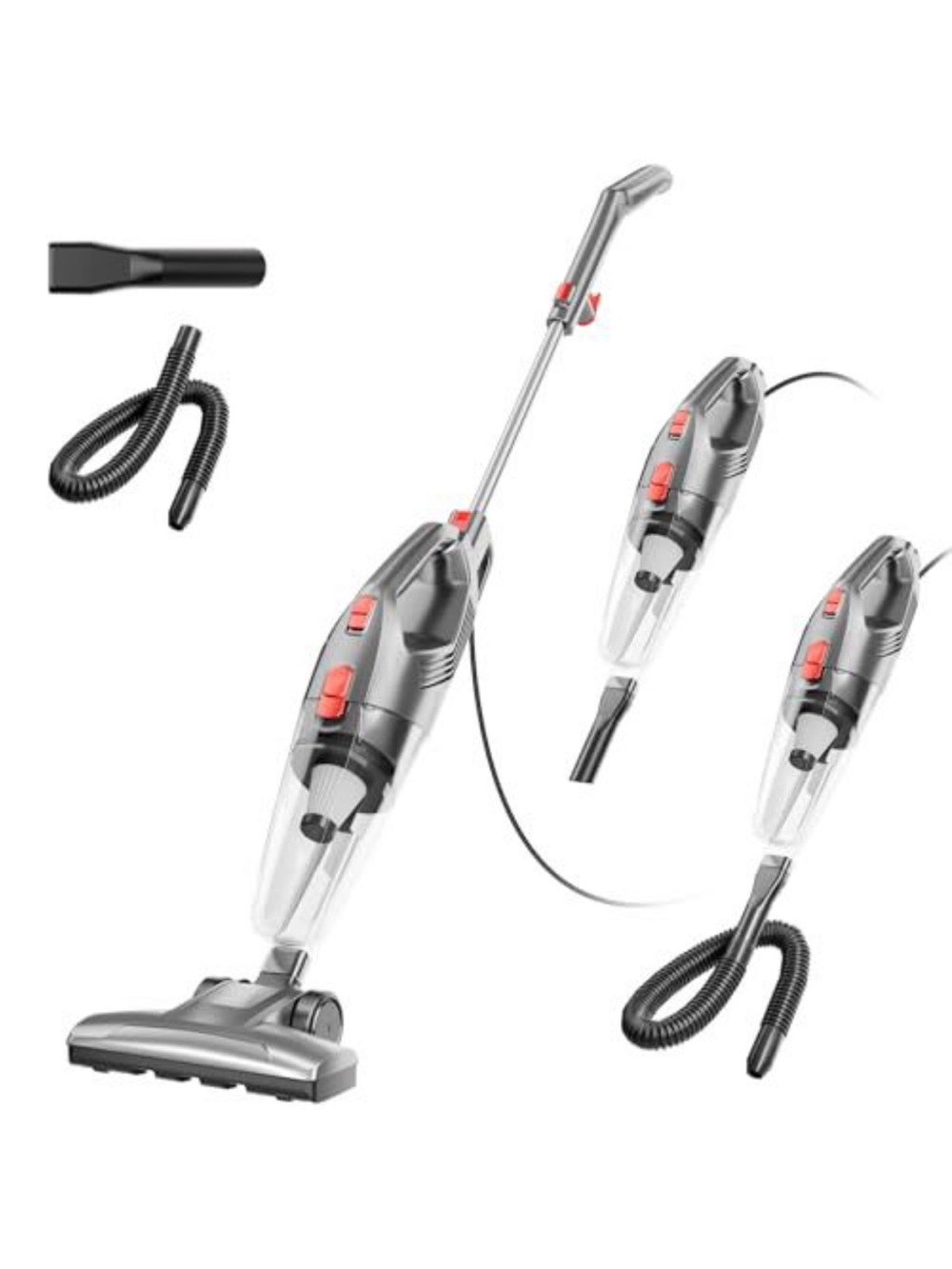 Lightweight Stick & Handheld Vacuum Cleaner in Silver and Red Accents